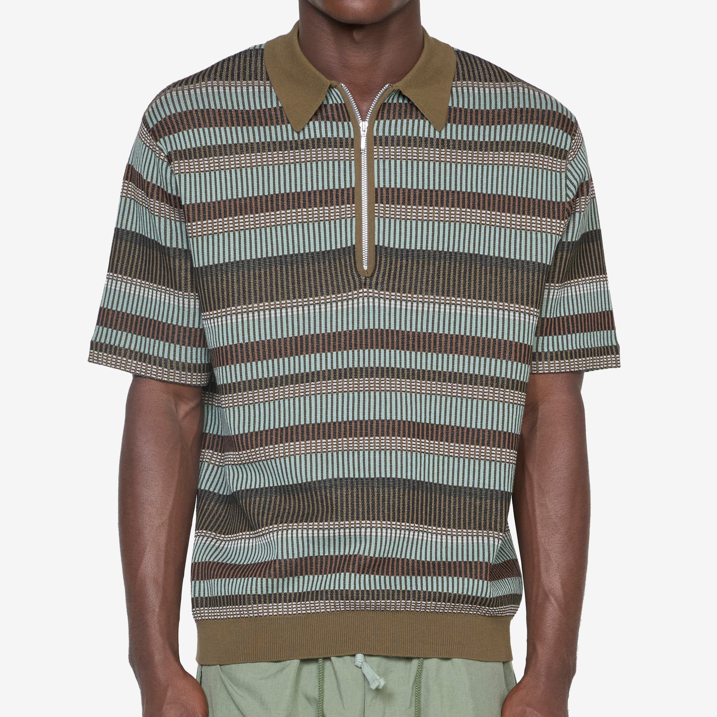 Men's Half Zip Knit Polo Shirt - Olive Green Casual Pullover for Golf, Work & Outdoor Activities