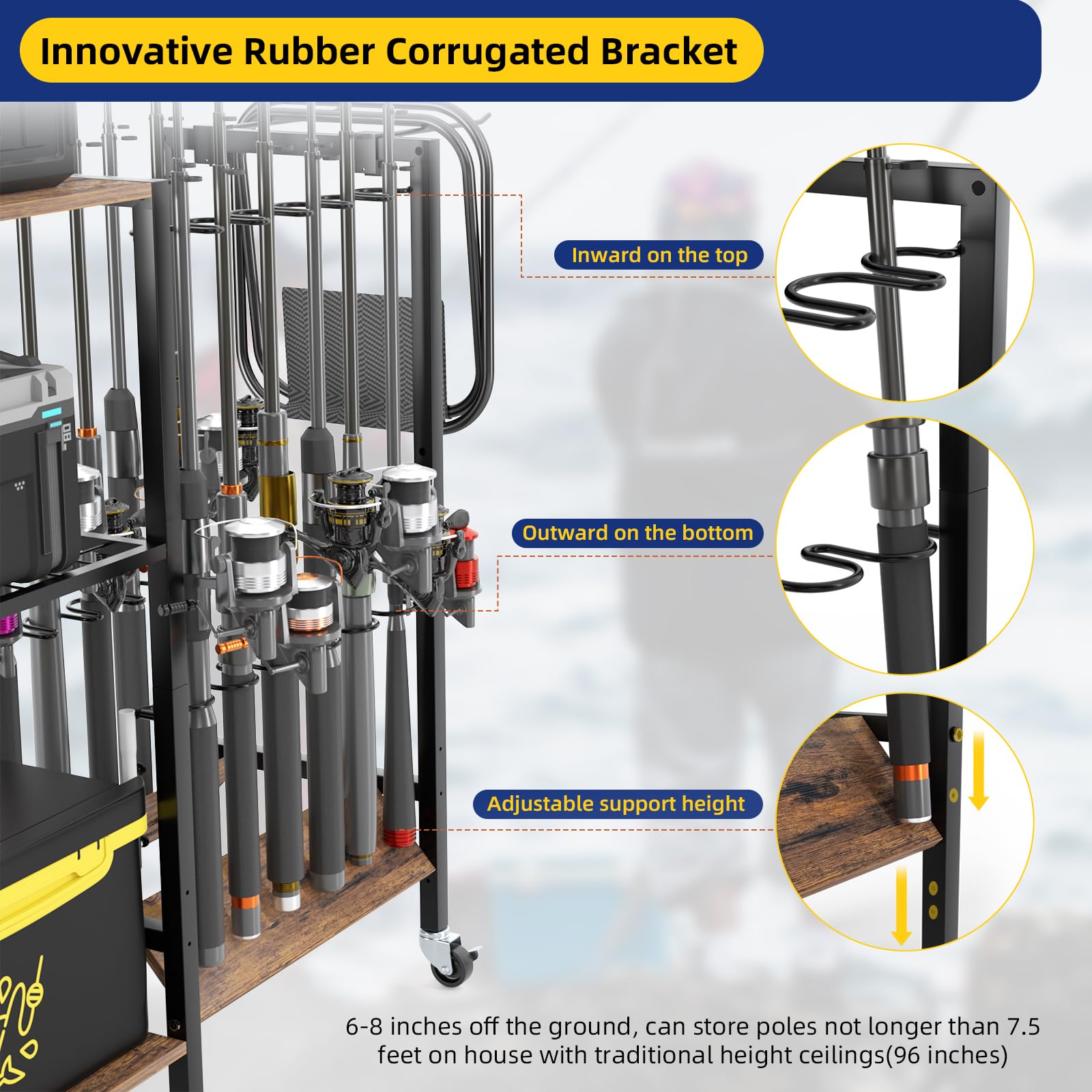 Premium Fishing Rod Holders & Tackle Cart - Heavy Duty Fishing Gear Organizer for Garage, Boat & Kayak - Fits 1.57