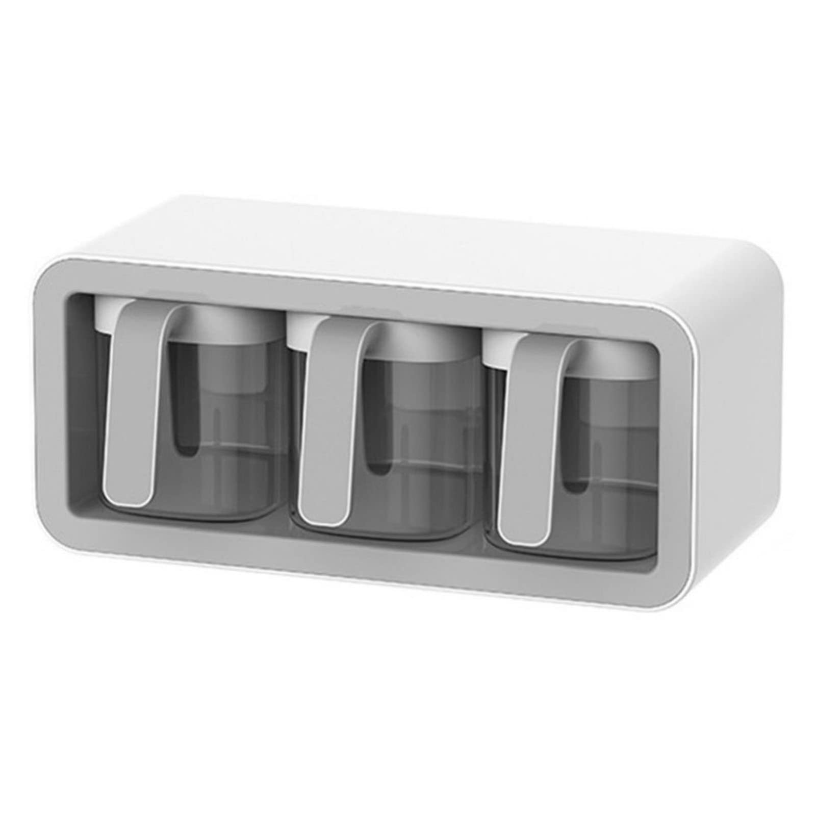 ZOTW 2/3 Cup Wall Mount Spice Rack Organizer - Kitchen Storage for Sugar, Salt, Seasonings with Included Spoons (3 Grids, Gray) - Perfect for Pantry, Cabinet, or Countertop Organization