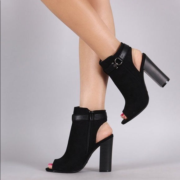 Peggy Peep Toe Belted Ankle Booties - Stylish Black Boots for Women | Perfect for Office, Party & Night Out