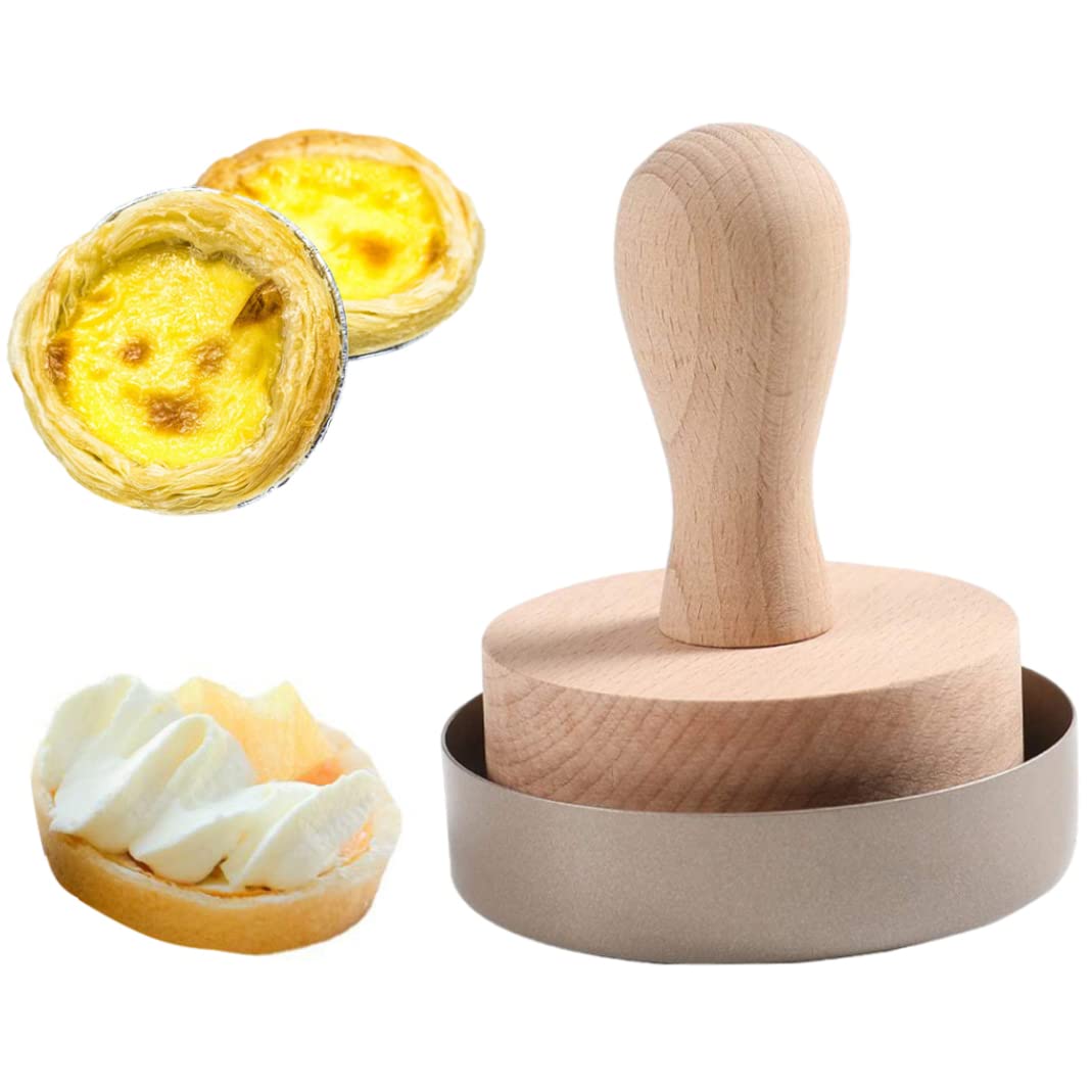 Wooden Tart Press Tool - DIY Baking Dough Press & Pastry Tamper for Egg Tarts - Handmade Wood Tart Mould for Professional & Home Baking - Perfect for Making Portuguese Egg Tarts, Fruit Tarts, and Mini Pies