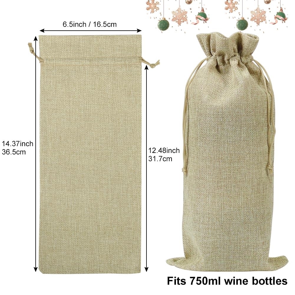 Shintop 10-Pack Brown Jute Wine Bags with Drawstring - 14 x 6.25 Inch Hessian Bottle Gift Bags for Wine, Champagne & Liquor - Perfect for Weddings, Parties & Corporate Gifts