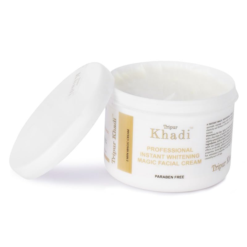Tripur Khadi Kesar Extract & Pro Charcoal Instant Whitening Facial Cream Combo - 2 Pack (200g Each) | Brightening & Detoxifying Face Care for Glowing Skin | Perfect for Daily Skincare Routine & Special Occasion Prep