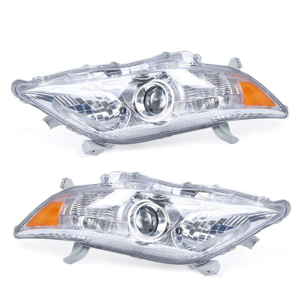 XYOUNG 2010-2011 Toyota Camry Projector Headlight Assembly Pair - Left & Right Side LED Headlights Replacement with Halogen Bulbs - Perfect for Night Driving & Enhanced Visibility
