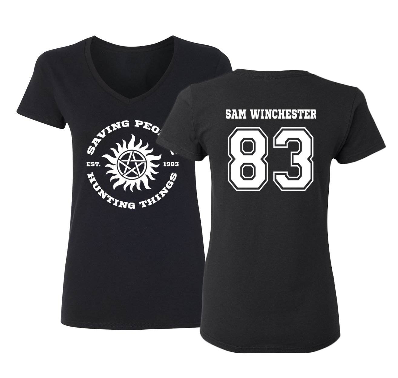 Supernatural Sam Winchester Women's V-Neck T-Shirt | TV Show Inspired Casual Tee | Perfect for Cosplay, Halloween & Fan Gifts