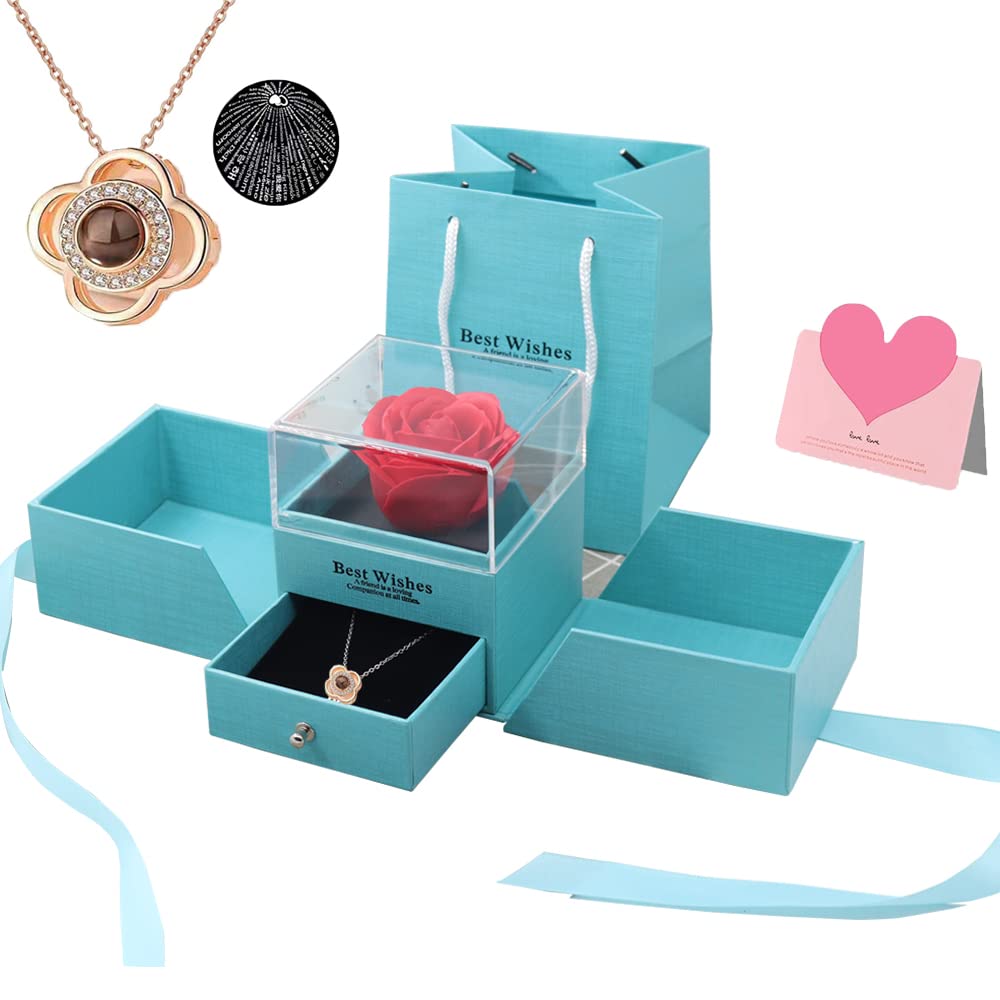 Preserved Real Rose Necklace Gift Set - Eternal Rose Jewelry for Women, Mom, Wife, Girlfriend | Perfect for Mother's Day, Valentine's, Anniversary, Birthday & Christmas | Romantic Keepsake for Wedding Proposals & Special Occasions