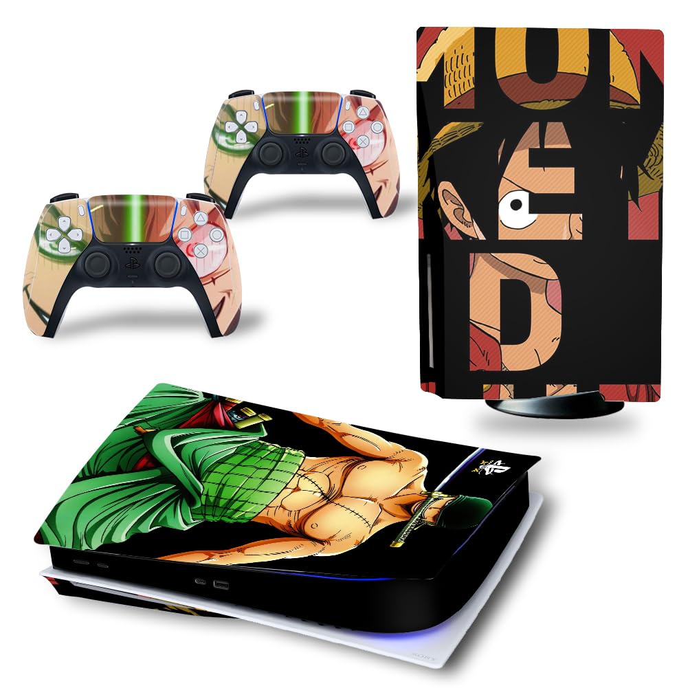 PS5 Console & Controller Skin Set - Luffy & Zoro Anime Design | Matte Finish Vinyl Wrap Sticker | Full Decal Protection | Compatible with Sony PlayStation 5 Disc Edition | Perfect for Gaming Enthusiasts & Anime Fans