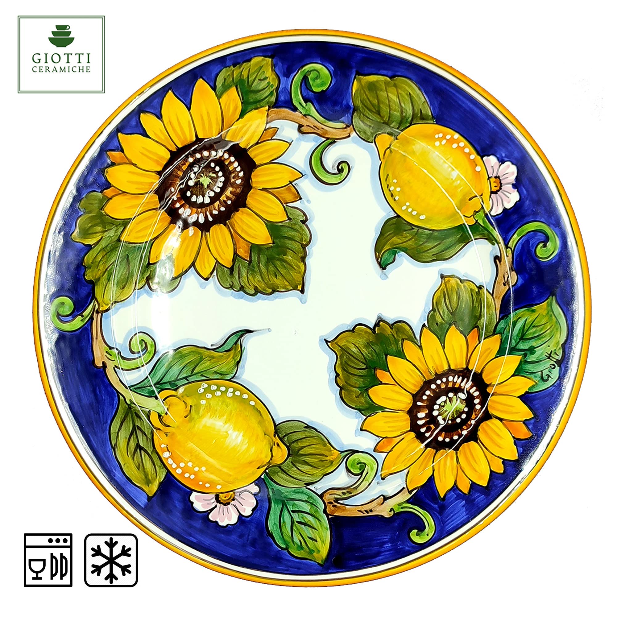 Italian Ceramic Dinnerware Set for 4 - Hand Painted Tuscan Kitchen Dishes with Lemons & Sunflowers - Authentic Italian Pottery Plates & Bowls - Elegant Home Decor - Perfect for Family Dinners, Entertaining Guests, and Rustic Kitchen Decor