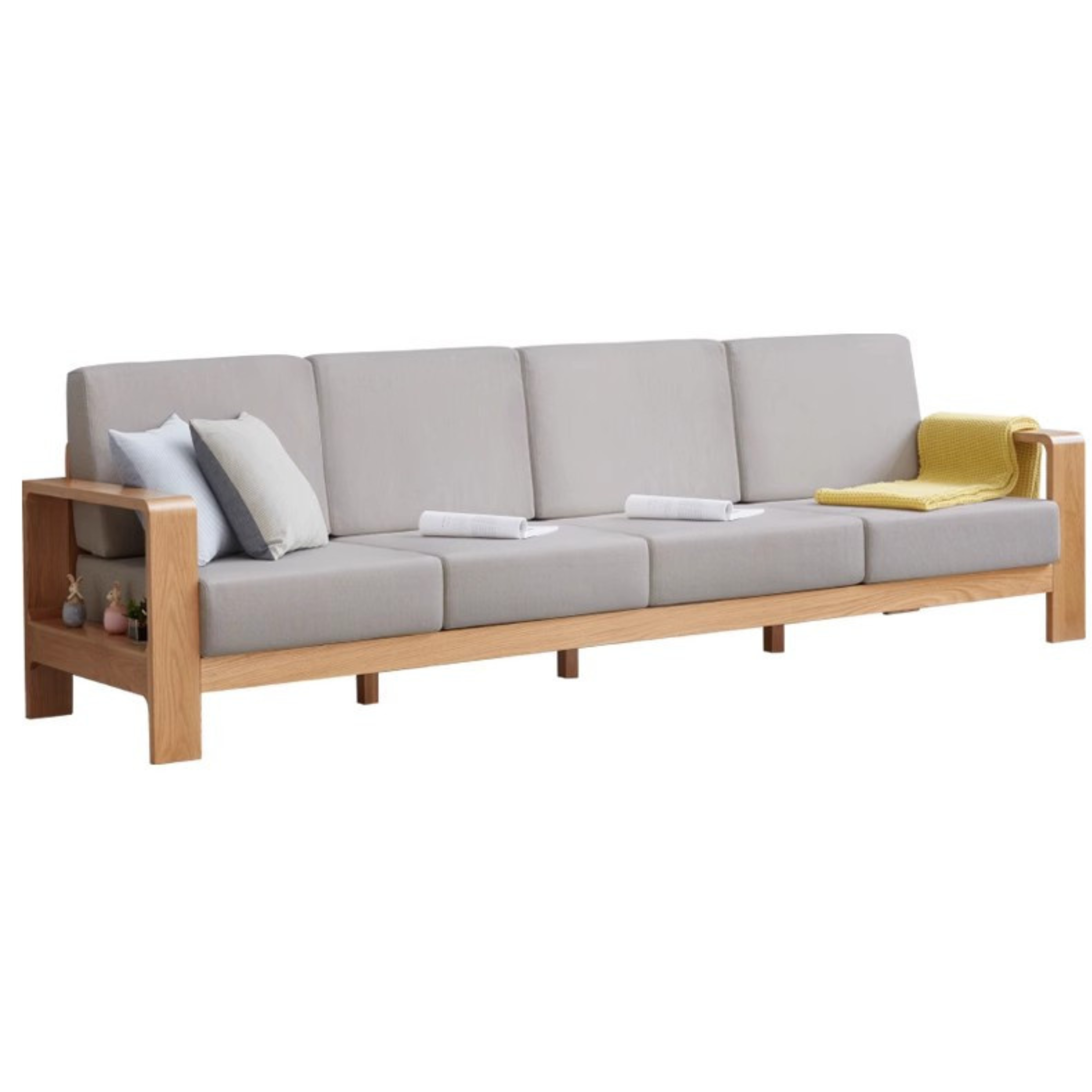 Oak Solid Wood Modern Fabric Sofa - Contemporary Living Room Furniture for Small Spaces & Apartments | Durable & Stylish Home Decor