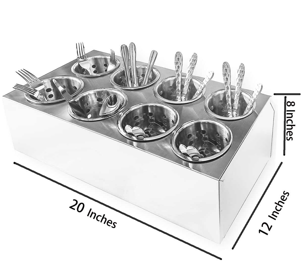 8-Hole Stainless Steel Flatware Organizer - Kitchen Utensil Holder & Silverware Caddy for Dining Table, Restaurant, and Home Organization