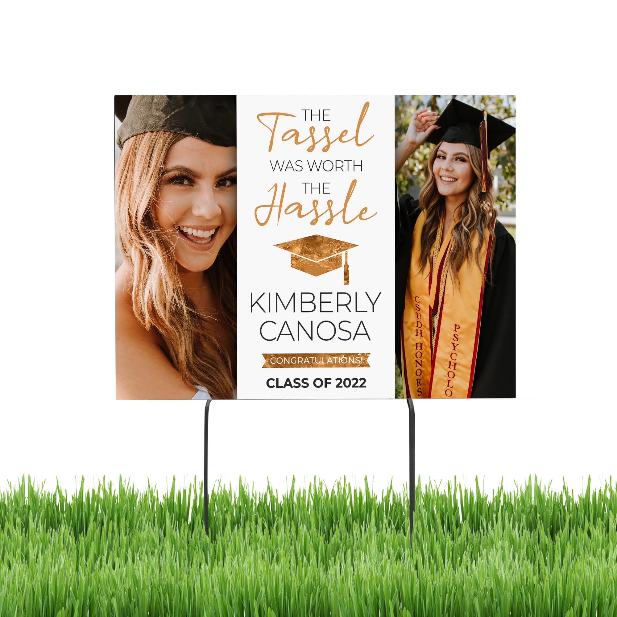 17x12 Personalized Graduation Yard Sign with Metal Stakes - Custom Graduation Gift for High School, College, Middle & Elementary School - Class of 2022 Congratulations Sign (Design 10) - Perfect for Front Yard Decor & Graduation Party Celebrations