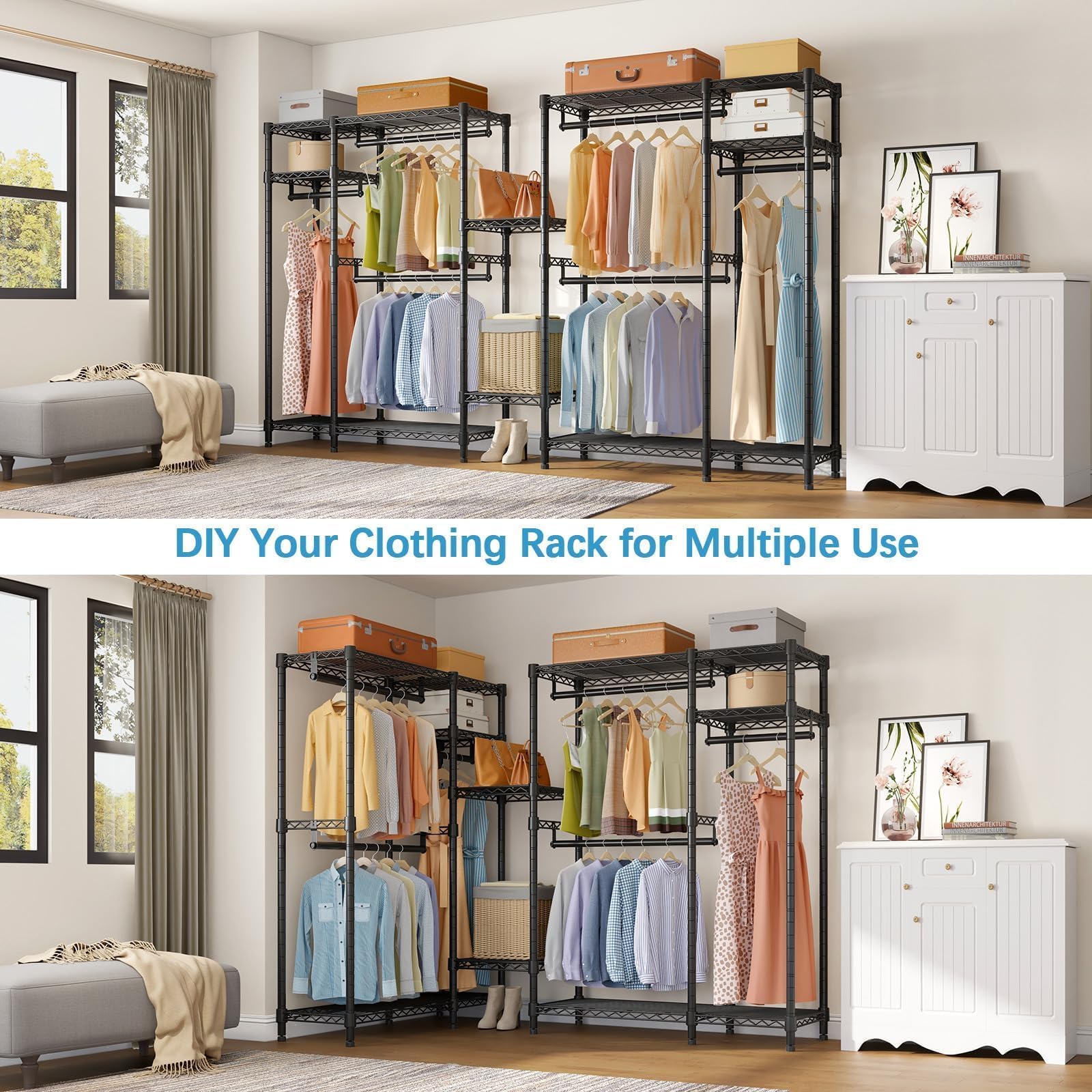 VIPEK V2i Heavy Duty Garment Rack - Portable Closet System with 4 Adjustable Shelves & 2 Hanging Rods, 700lbs Capacity Freestanding Wardrobe for Clothes Storage - Perfect for Home, Office, Dorm, Laundry Room or Retail Display