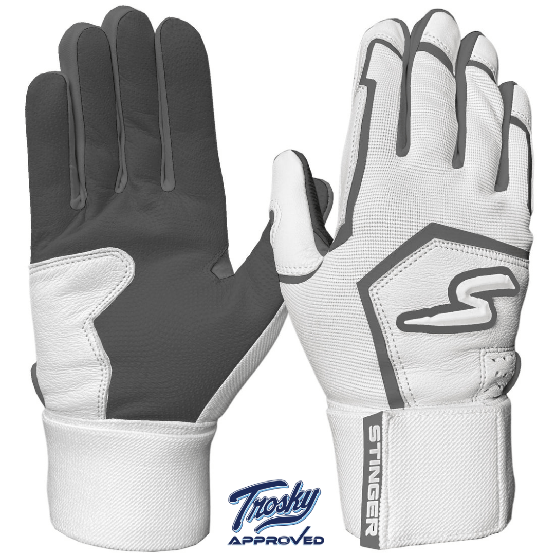 Winder Series Batting Gloves - Gray & White Baseball Gloves for Training & Games | Durable & Comfortable for Baseball, Softball & Batting Practice