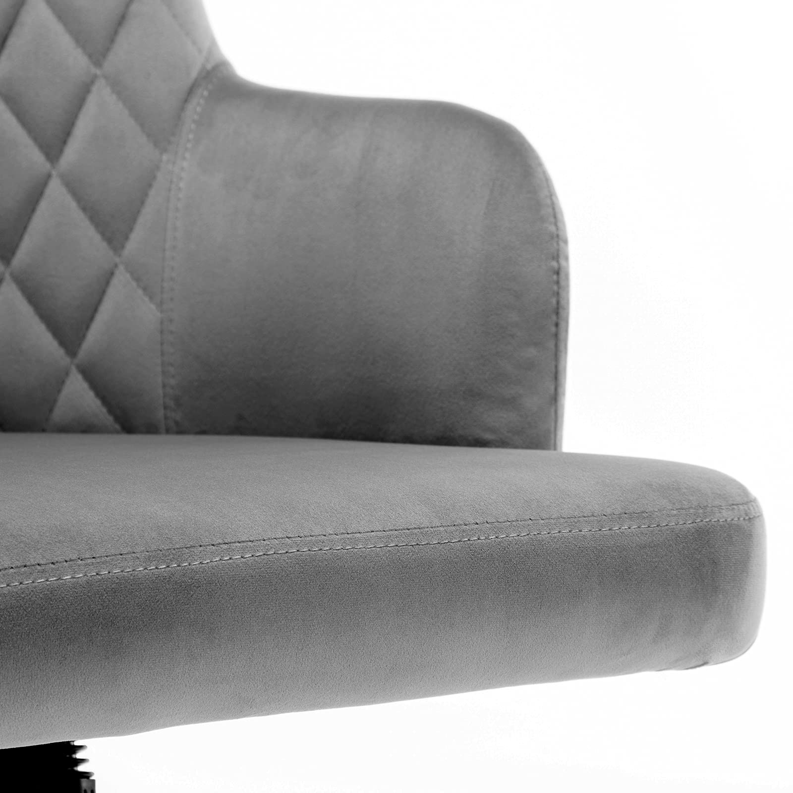 DUHOME Velvet Home Office Chair with Adjustable Arms, Swivel & Wheels - Ergonomic Upholstered Desk Chair for Computer Work, Gaming, Study - Perfect for Office, Living Room & Bedroom - Grey with Golden Base
