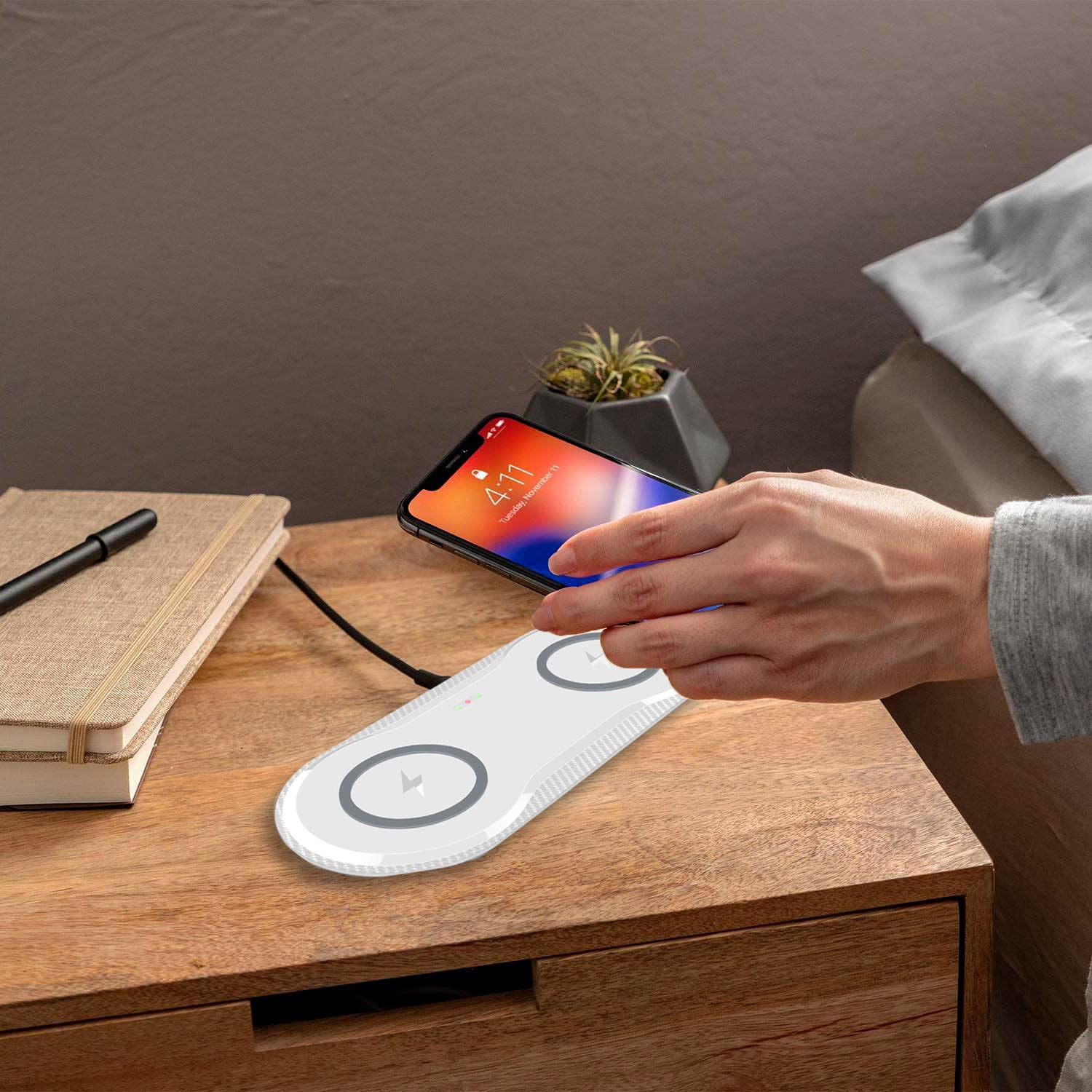 30W Fast Wireless Charger, Vchiming 2-in-1 Wireless Charging Pad with Dual 15W Output - Compatible with iPhone 15/14/13, Galaxy S23/S22, AirPods Pro/Buds (Includes Type-C Cable) - Perfect for Bedside, Office & Travel - White