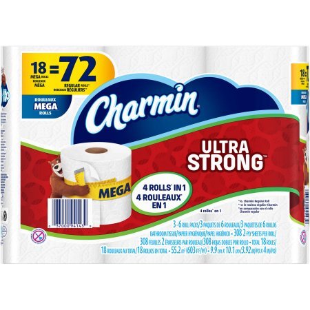 Charmin Ultra Strong Toilet Paper Mega Rolls - 18 Rolls (308 Sheets Each) | Soft, Thick & Absorbent Bathroom Tissue for Home & Office Use