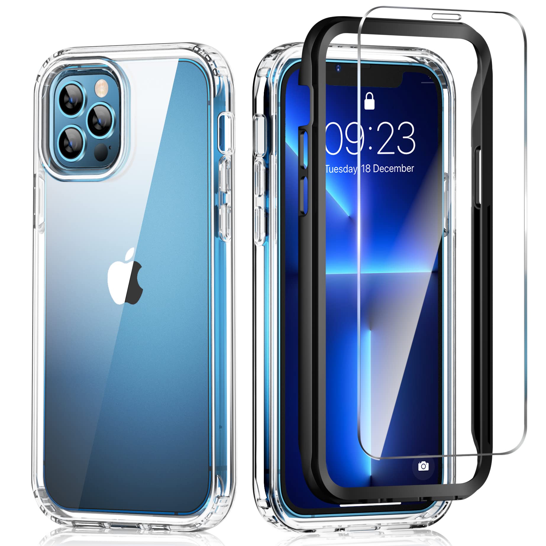 TENDLIN iPhone 13 Pro Max Case with 2 Pack Tempered Glass Screen Protectors - Shockproof Clear Phone Cover with Hard PC Frame & Soft TPU for iPhone 13 Pro Max (Black) | Perfect for Everyday Protection, Work & Outdoor Activities
