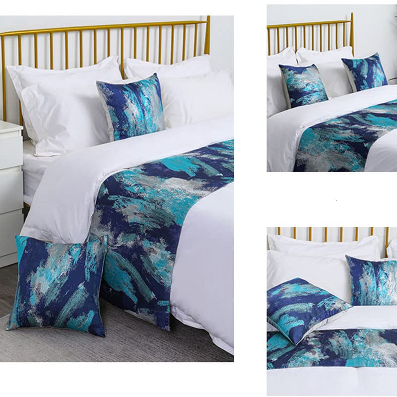 ZUUNA Hotel Bed Flag & Bed Runner Set - Ink Wash Painting Design for Homestay, Wedding Room Decor - Elegant Bed Tail Towel & Pillowcase for Luxury Bedroom Styling