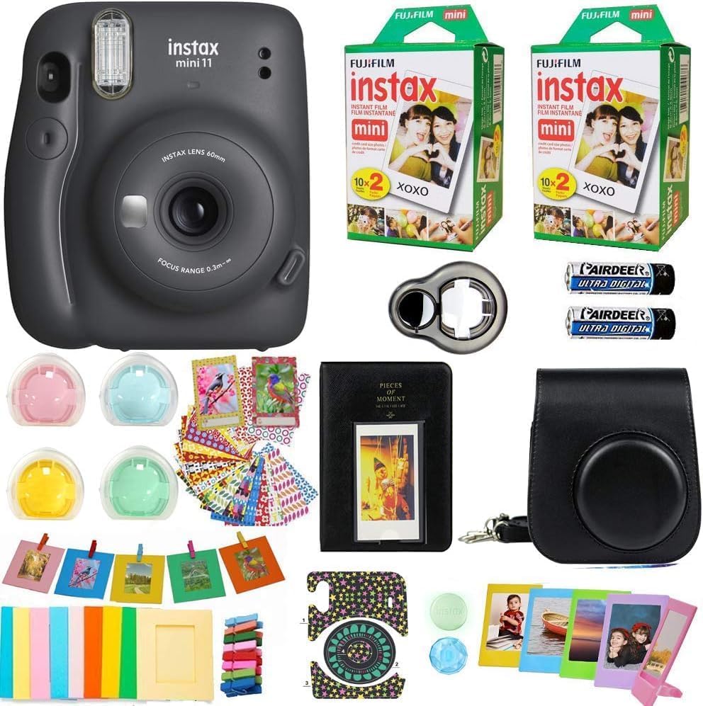 Fujifilm Instax Mini 11 Instant Camera Bundle - Includes 40 Sheets Film, Carrying Case, Photo Album, 4 Color Filters & Accessories (Black) - Perfect for Parties, Travel & DIY Scrapbooking
