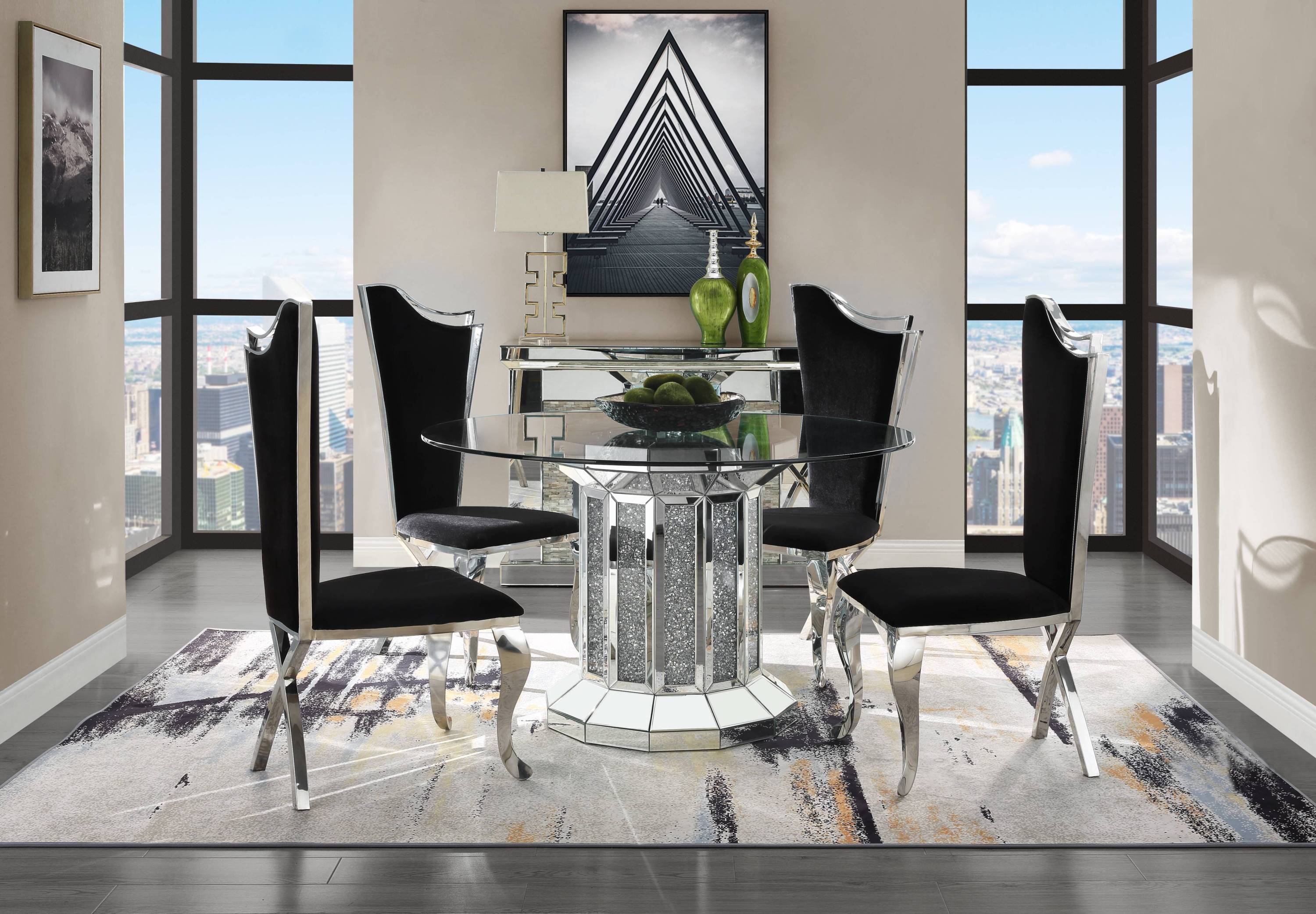 Modern Black & Stainless Steel X-Back Dining Chairs - Set of 2 Contemporary Metal Side Chairs for Kitchen, Dining Room, Office or Outdoor Patio
