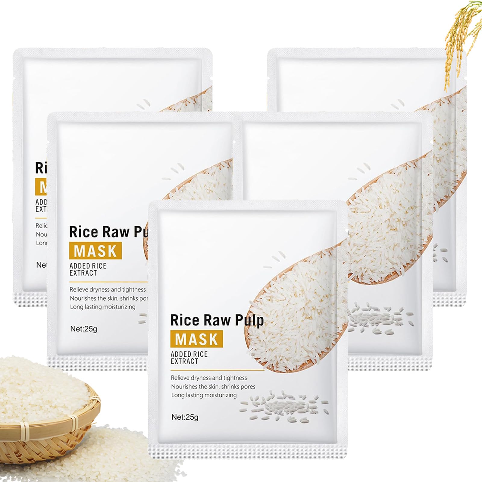 Korean Rice Dough Modeling Face Mask - 5pcs Instant Hydration Boost & Skin Moisture Barrier with Rice Bran Water | Nourishing Facial Treatment for Dry Skin, Spa Day & Self-Care Routine