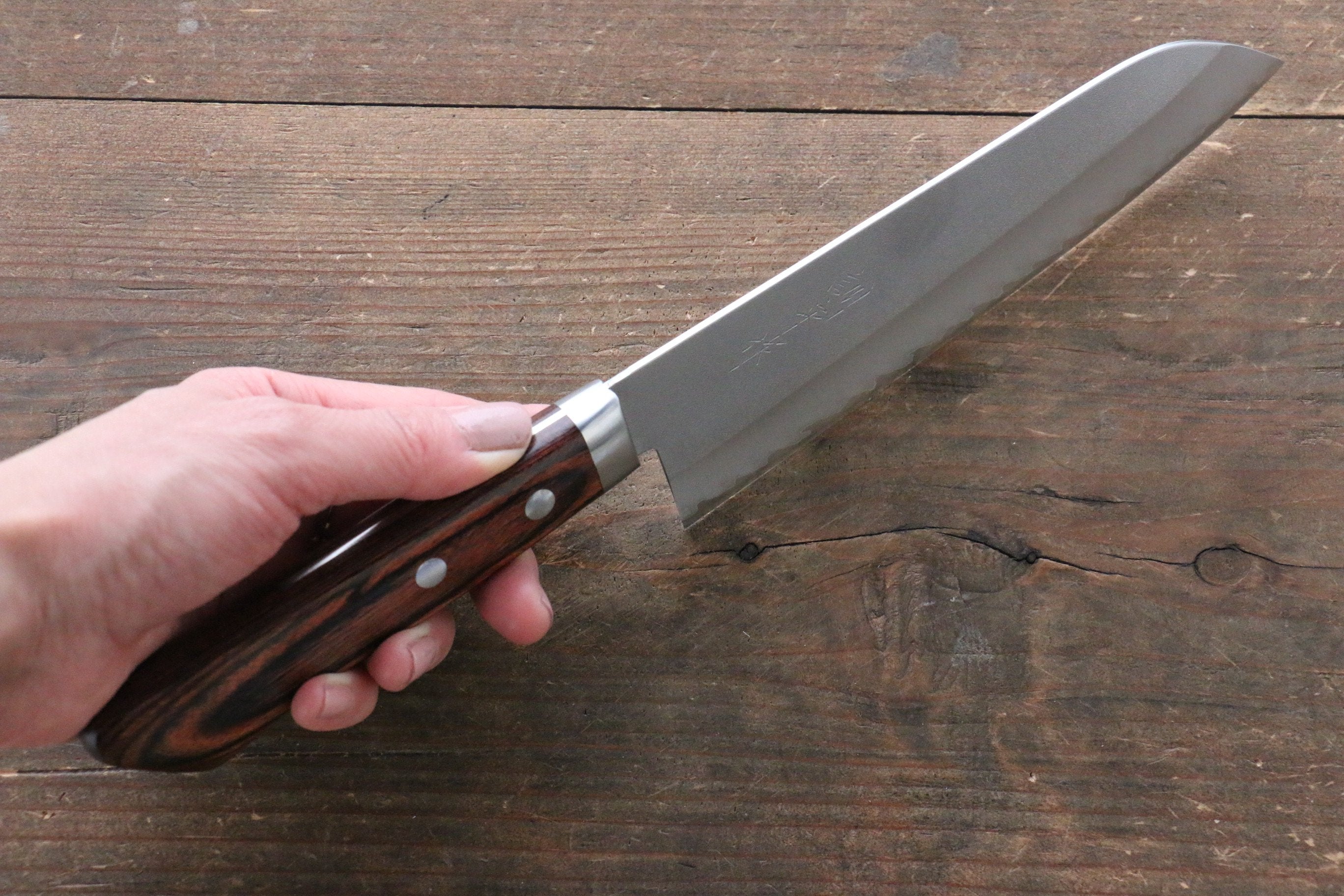 Premium Kunihira VG1 Nashiji Santoku Knife 170mm with Mahogany Handle - Japanese Chef Knife for Slicing, Dicing & Mincing - Perfect for Home Kitchen & Professional Use