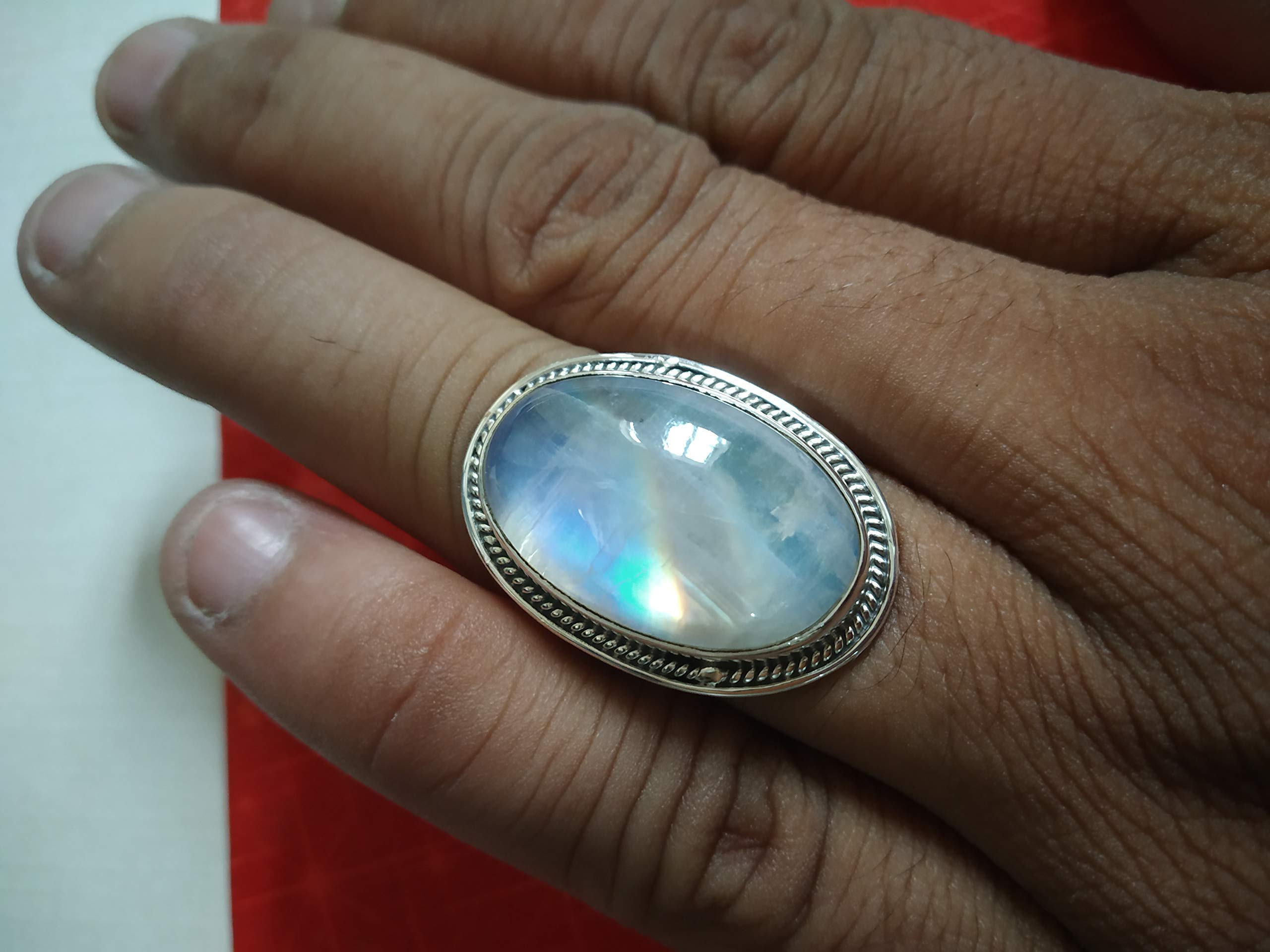 Rainbow Moonstone Ring - 925 Sterling Silver June Birthstone Jewelry, Large Statement Ring for Meditation, Engagement & Anniversary Gifts | Perfect for Spiritual Healing, Wedding Proposals & Special Occasions