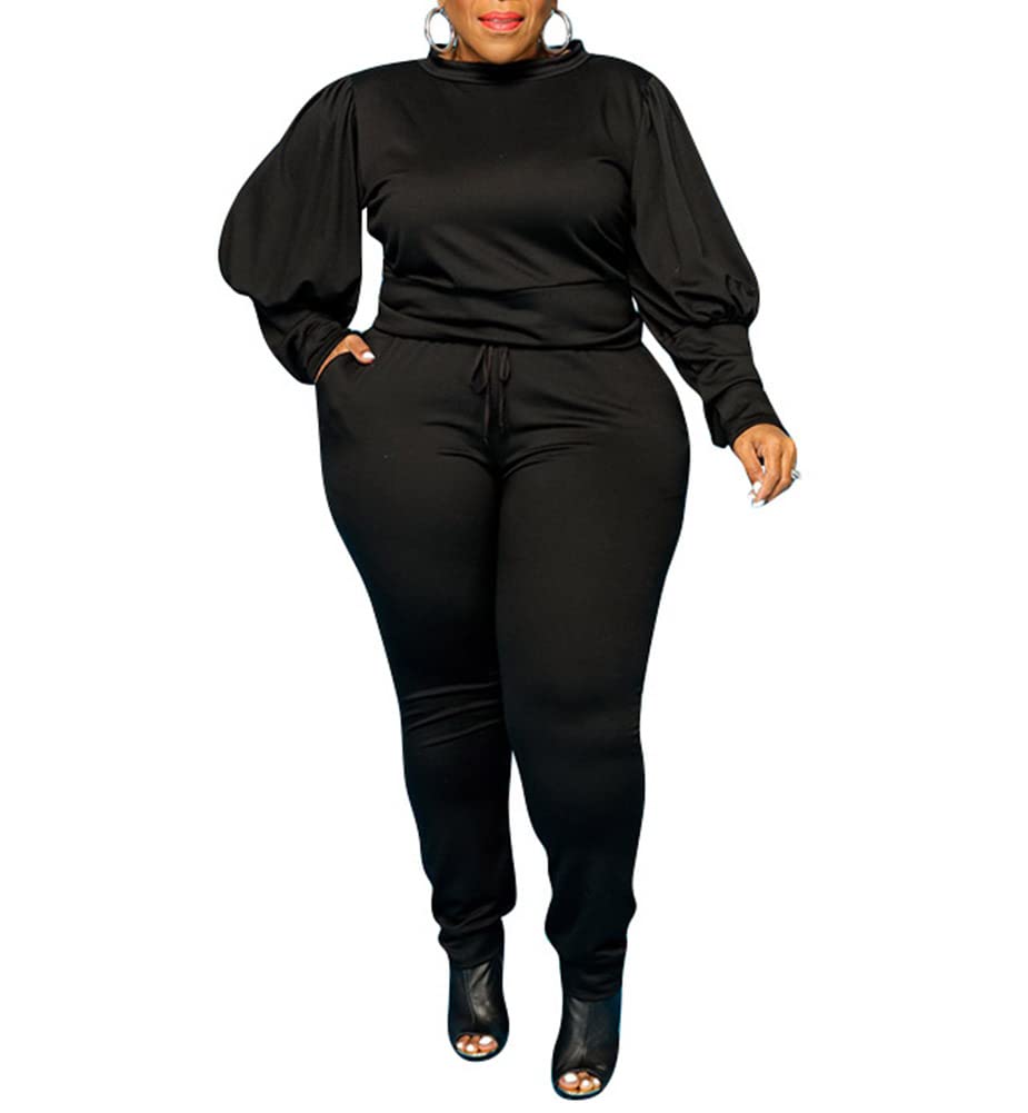 Ophestin Women's Plus Size 2-Piece Outfit - Solid Color Long Sleeve Sweatshirt & Pants Set - Casual Loungewear for Home, Work & Travel