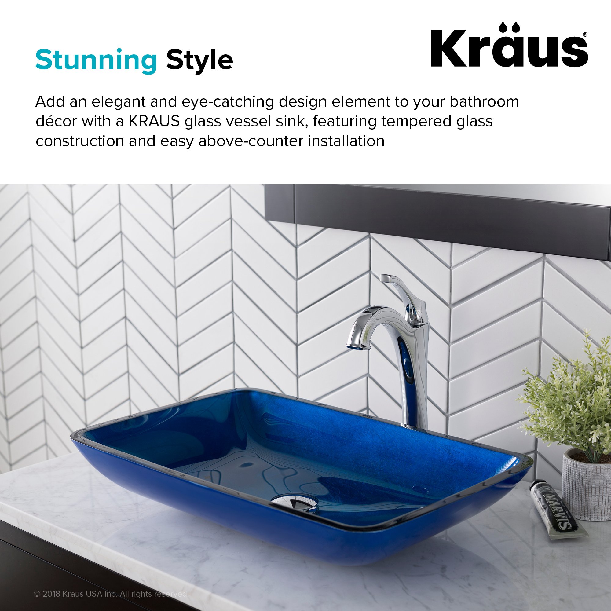 Premium Rectangular Glass Vessel Bathroom Sink - Modern Blue Design with PU Chrome Finish - Perfect for Contemporary Bathrooms, Powder Rooms & Luxury Home Decor