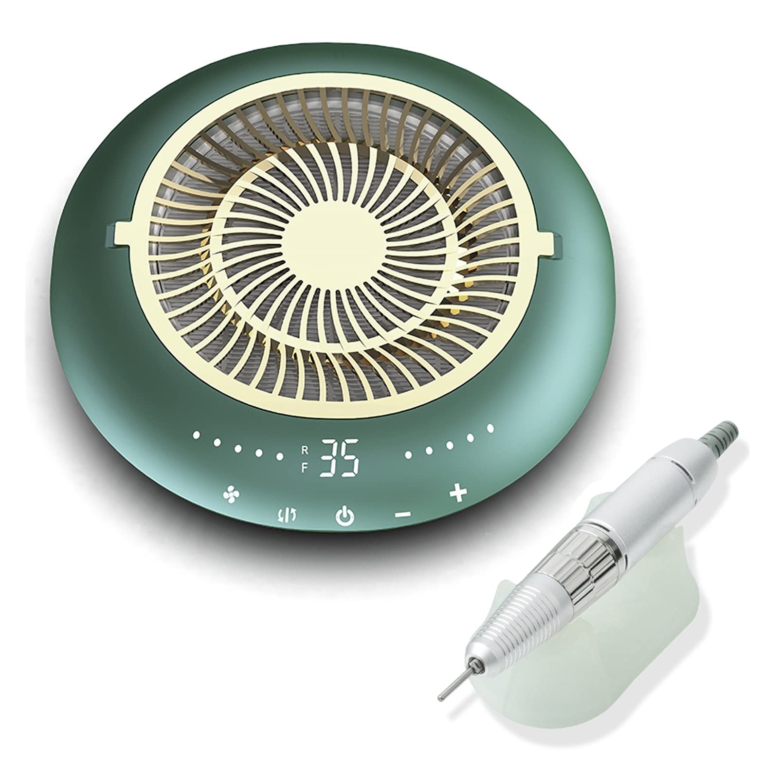 SHANG-JUN 60W 2-in-1 Nail Drill & Dust Collector - Professional Manicure Machine with Powerful Low Noise Vacuum Cleaner for Nail Salon & Home Use (Green with Handle) - Perfect for Acrylic, Gel Nails & Pedicures