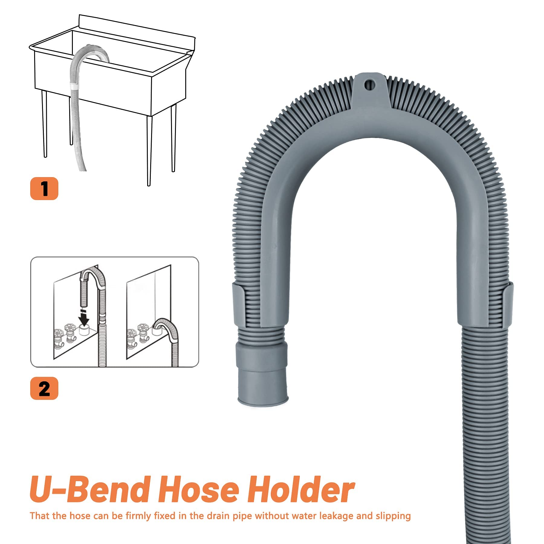 GCGOODS 6 Ft Universal Washing Machine Drain Hose Extension Kit - Flexible Corrugated Dishwasher & Washer Discharge Hose with Adapter, U-Bend Holder & Clamps - Perfect for Laundry Room, Basement & RV Plumbing
