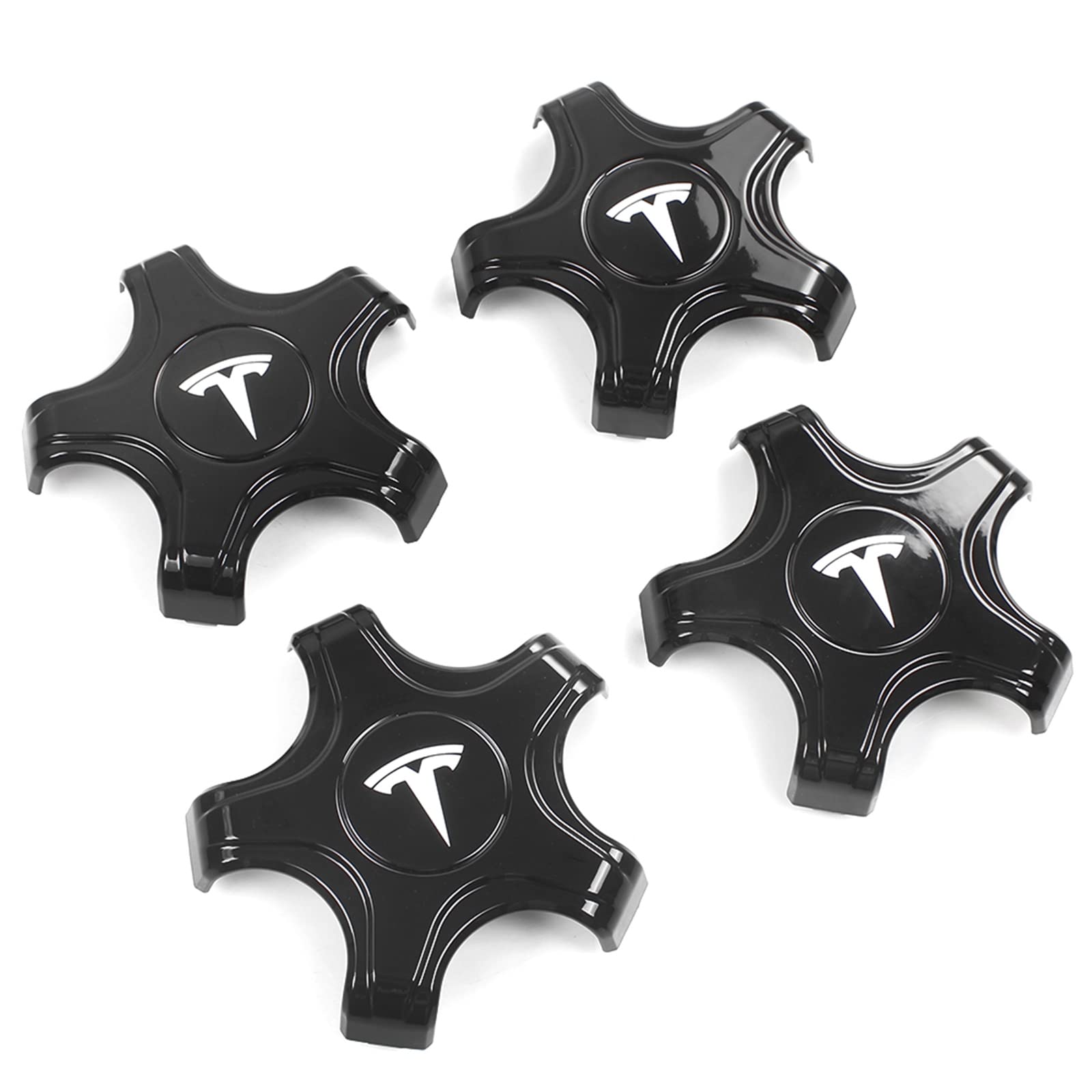MUGE RACING 4-Piece Tesla Model 3 Wheel Cap Kit - ABS Plastic Hubcaps Accessories (Bright Black) - Perfect for Car Upgrades & Protection