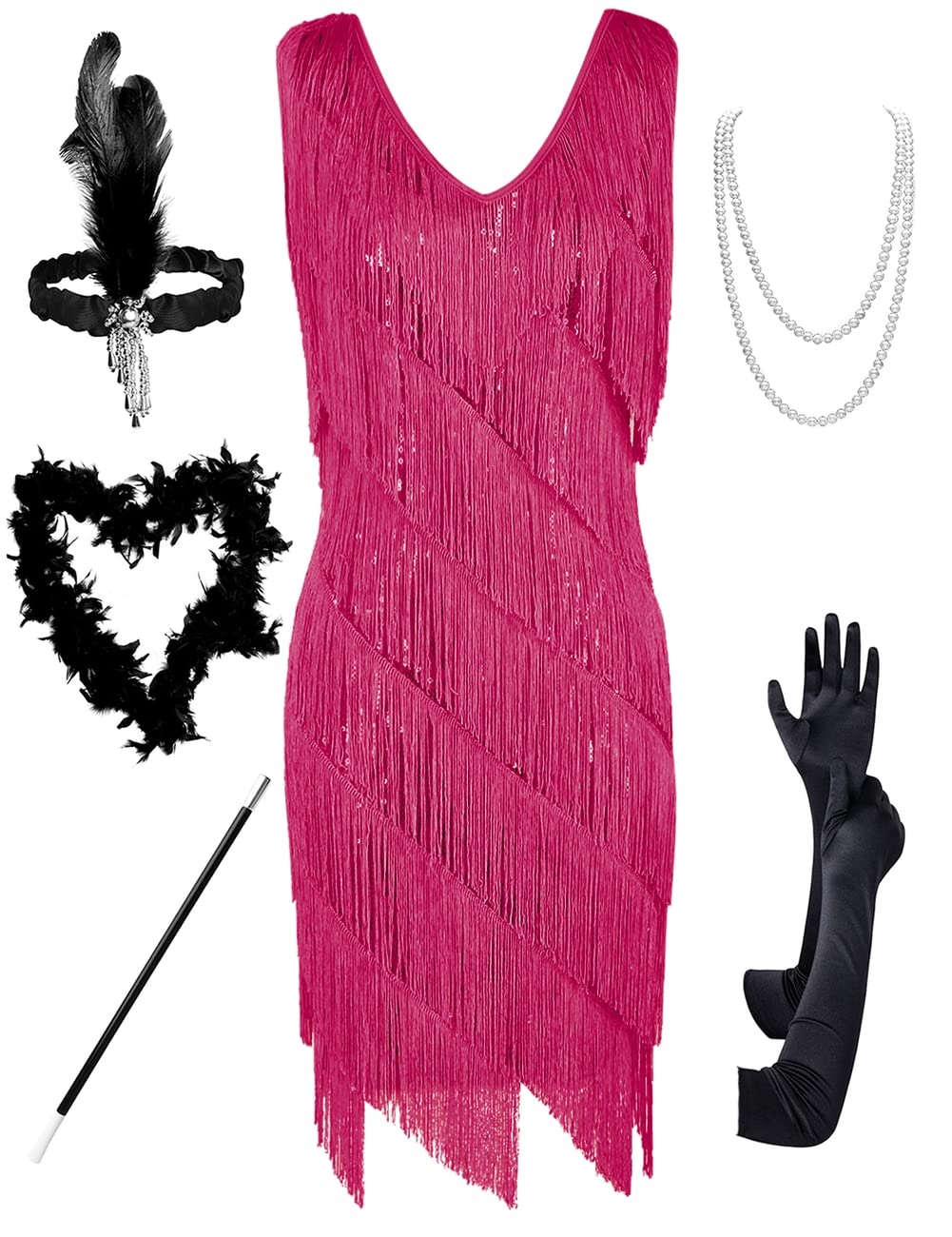 PrettyGuide Women's 1920s Flapper Dress - Sparkling Sequined Fringe Gatsby Party Cocktail Dress for Roaring 20s Theme Party, Vintage Costume & Halloween Outfit