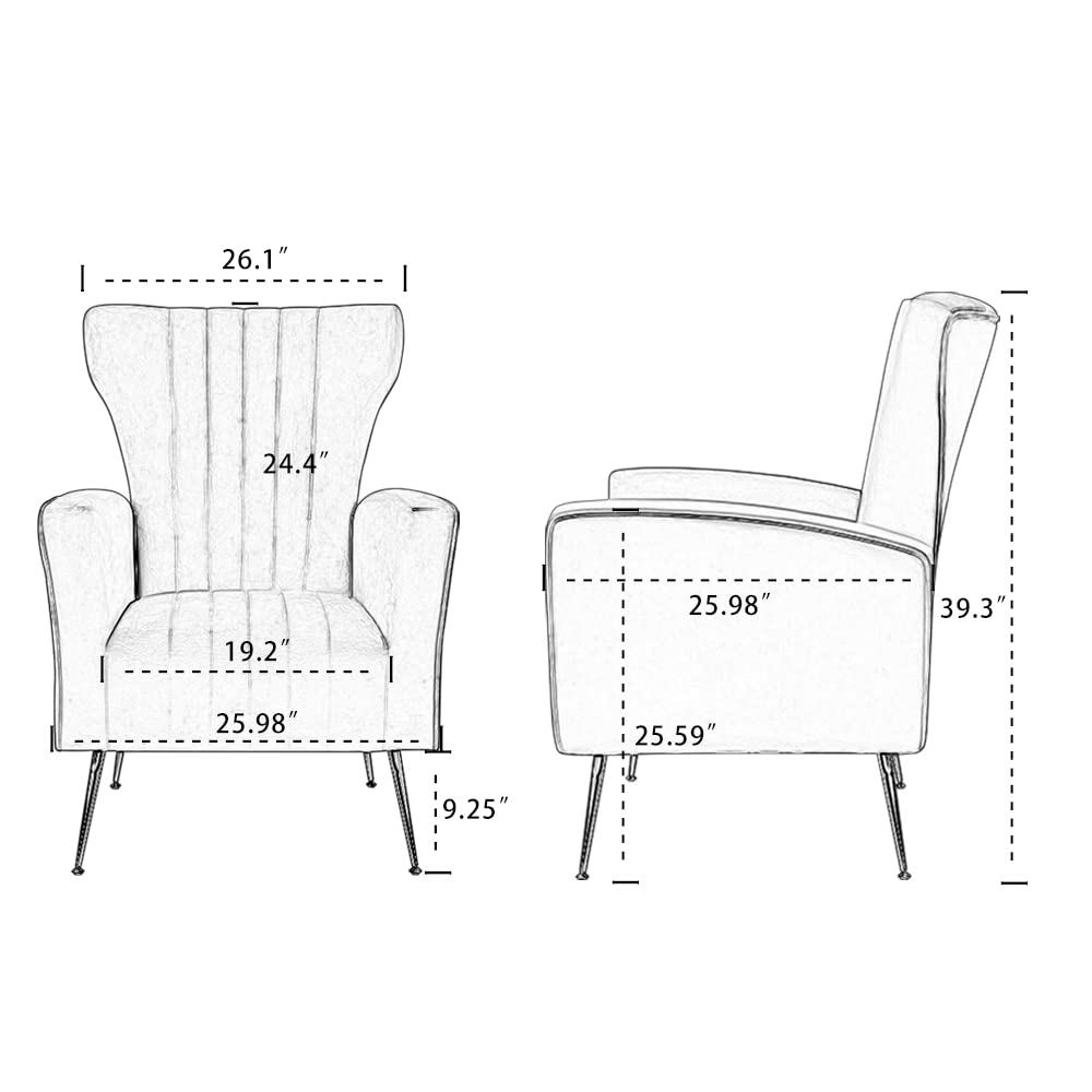 HomVent Accent Wingback Arm Chair - Channel Tufted Upholstered Single Sofa with Golden Legs for Living Room, Bedroom, Club - Elegant Lounge Chair for Home Decor & Relaxation