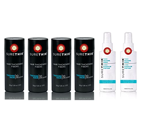 SureThik Hair Thickening Fibers 30g (Pack of 4) with 2 Fiber Holding Sprays 100ml - Medium Brown | Instant Volume & Coverage for Thinning Hair | Perfect for Daily Use, Special Occasions & Confidence Boosting