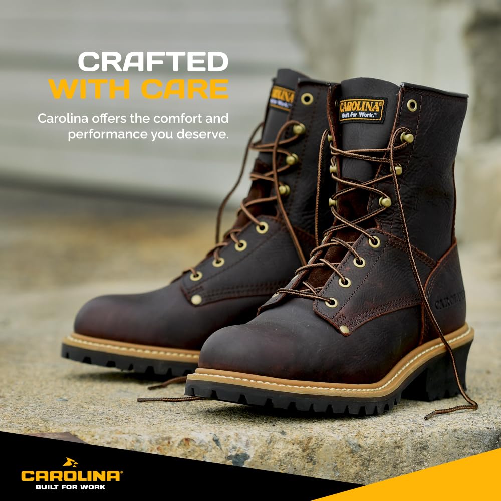 **Carolina Elm 8-Inch Steel Toe Logger Work Boots for Men - Rugged Leather Upper, Comfort Footbed, Oil & Slip-Resistant Rubber Lug Outsole, EH Rated - Ideal for Construction, Logging & Heavy-Duty Work**