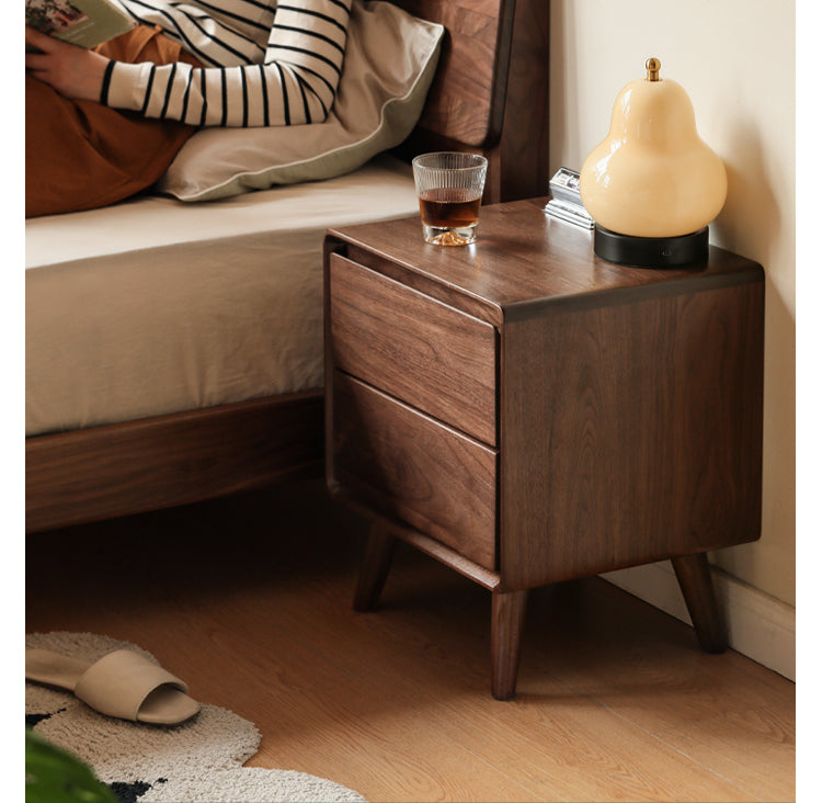 Solid Black Walnut Wood Classic Nightstand - Stylish Bedside Table for Bedroom, Living Room & Guest Room
