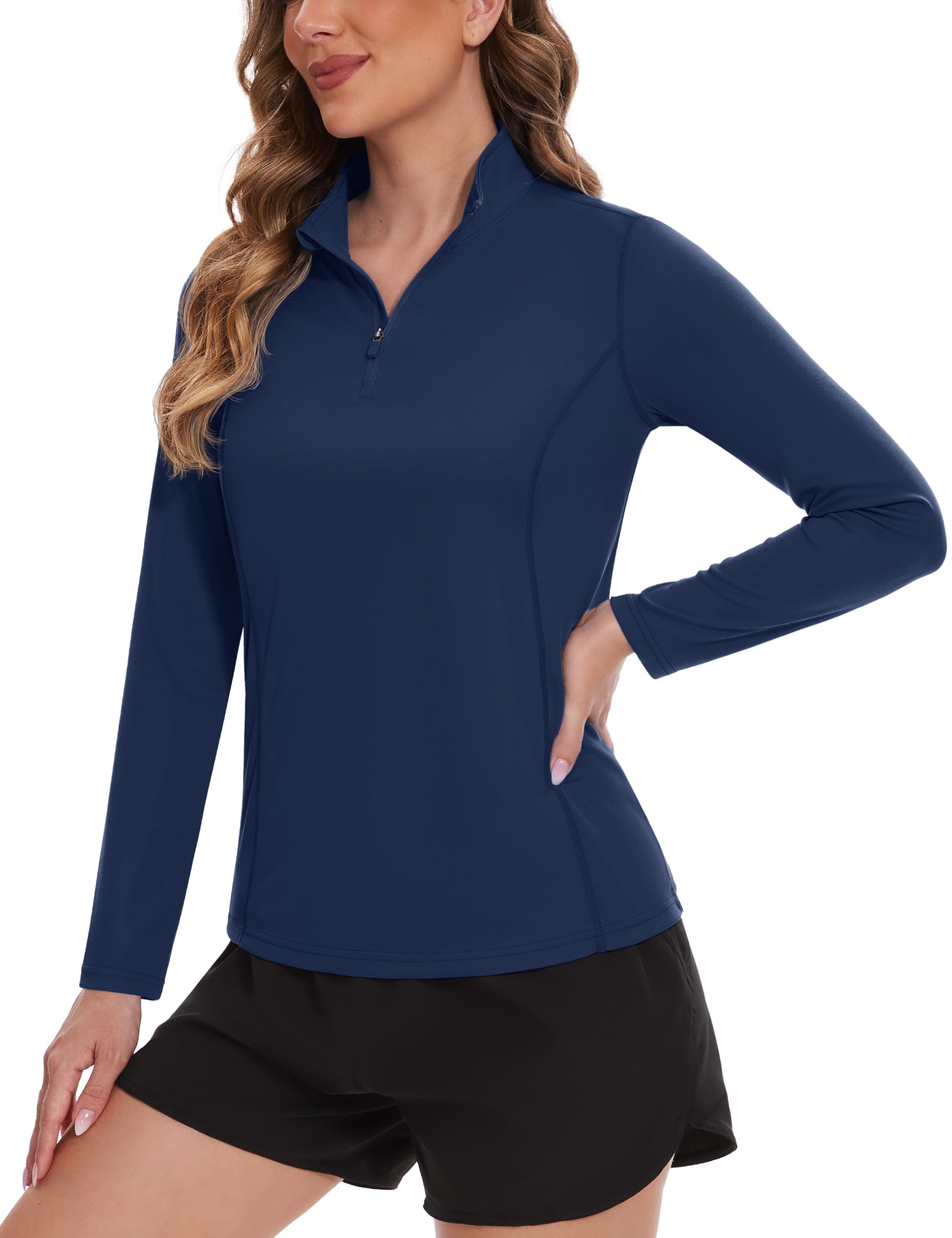 TACVASEN Women's UPF 50+ UV Protection Quarter Zip Pullover Long Sleeve Shirt - Golf, Hiking & Workout Activewear Top for Outdoor Sports & Travel