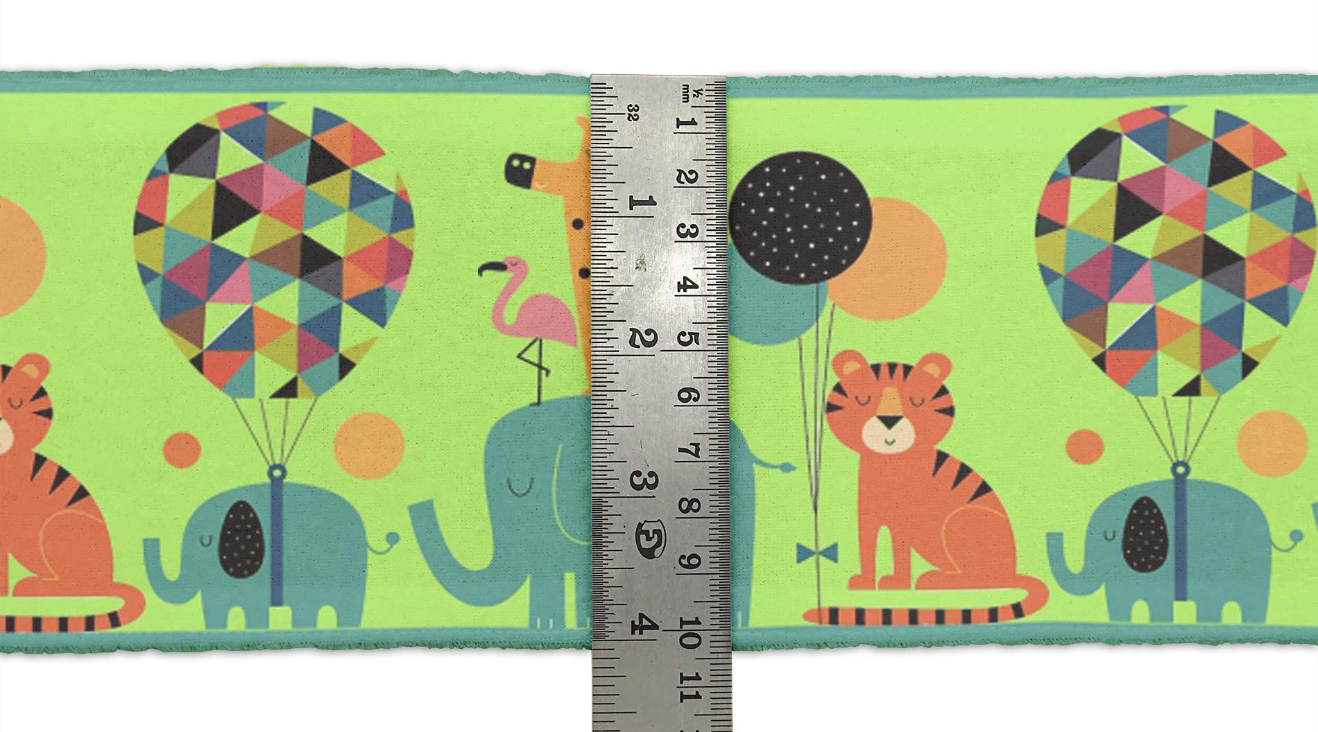 Green Balloon & Animals Cartoon Printed Velvet Ribbon Trim - 9 Yards x 4 Inches Wide for Crafts, Sewing & DIY Accessories | Perfect for Gift Wrapping, Scrapbooking & Home Decor