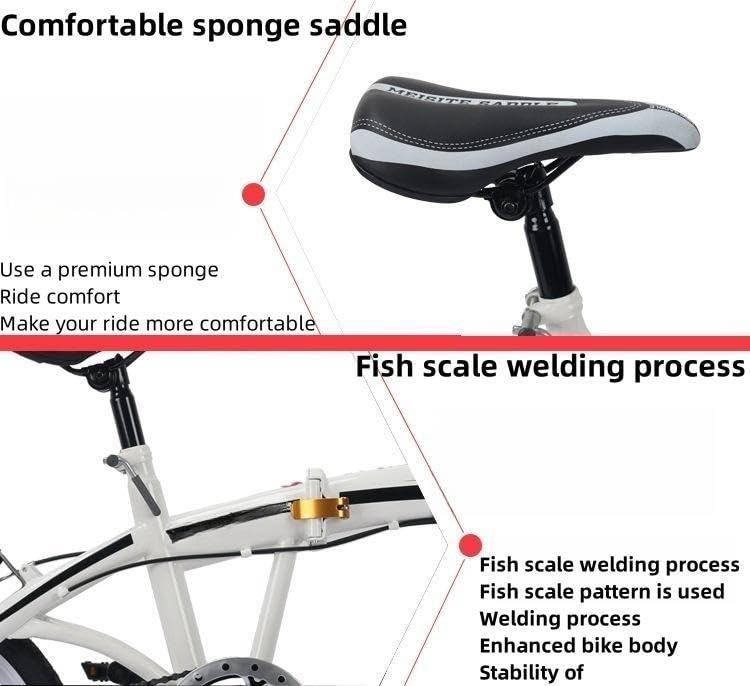 20 Inch Folding Bike for Adults & Kids - Adjustable Height, Lightweight Portable Road Bike with Double V-Brake & Mudguards - Perfect for Commuting, Travel & Urban Riding (Men & Women)