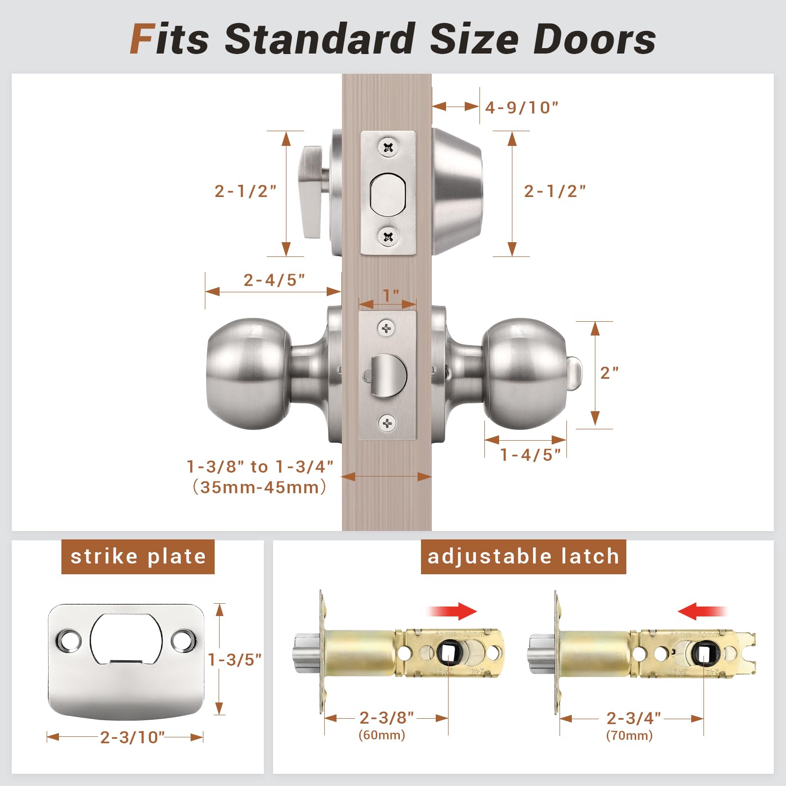 10 Pack Satin Nickel Entry Door Knobs with Single Cylinder Deadbolt - Keyed Alike Door Handle Set for Front Door (Stainless Steel) - Perfect for Home Security & Multi-Door Access Control