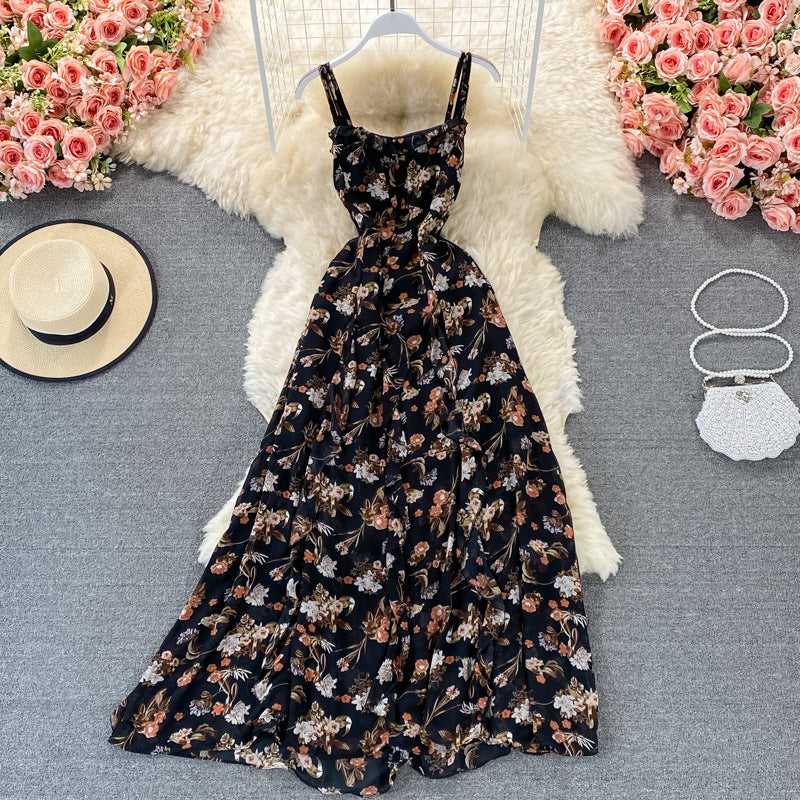 Floral Print Suspenders Maxi Dress for Women - Elegant Summer Long Skirt with Adjustable Straps | Perfect for Beach Vacations, Garden Parties & Casual Outings