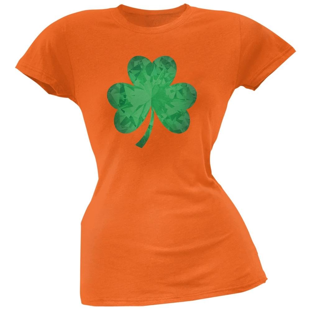 St. Patrick's Day Jeweled Shamrock Soft Junior T-Shirt - Vintage American Flag Design | Perfect for Irish Festivals, Parades & Holiday Parties