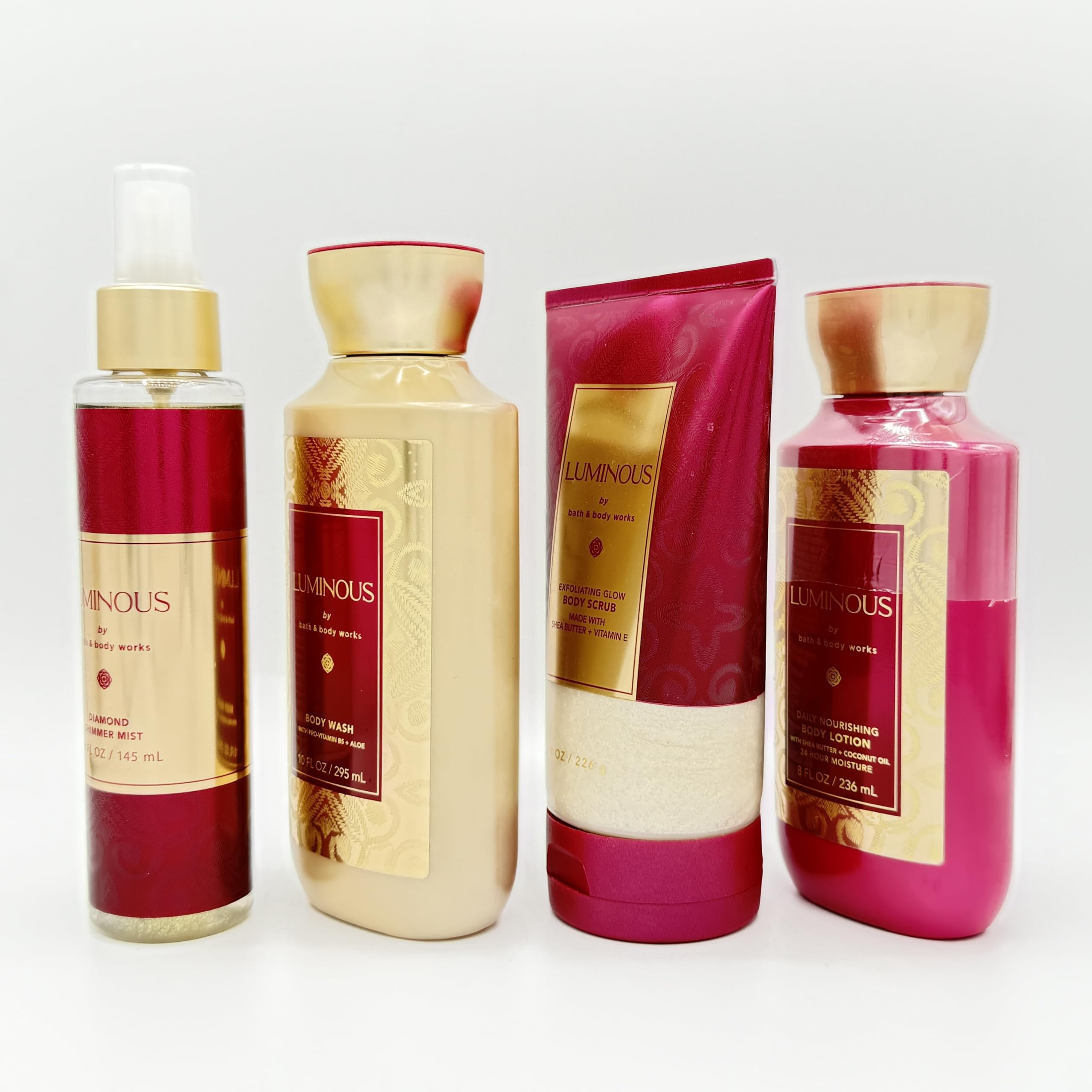Luminous 4-Piece Bath & Body Gift Set - Diamond Shimmer Body Mist, Exfoliating Sugar Scrub, Hydrating Body Wash & Nourishing Lotion for Soft Skin | Perfect for Spa Day, Self Care Routine & Luxury Gifts