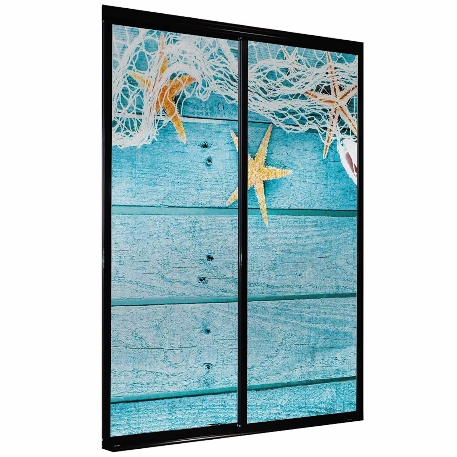 Non-Adhesive Frosted Window Film - Turquoise & Orange Starfish Design, Static Cling Privacy Window Covering for Home, Office & Living Room - Perfect for Bathroom Windows, Glass Doors & Partitions