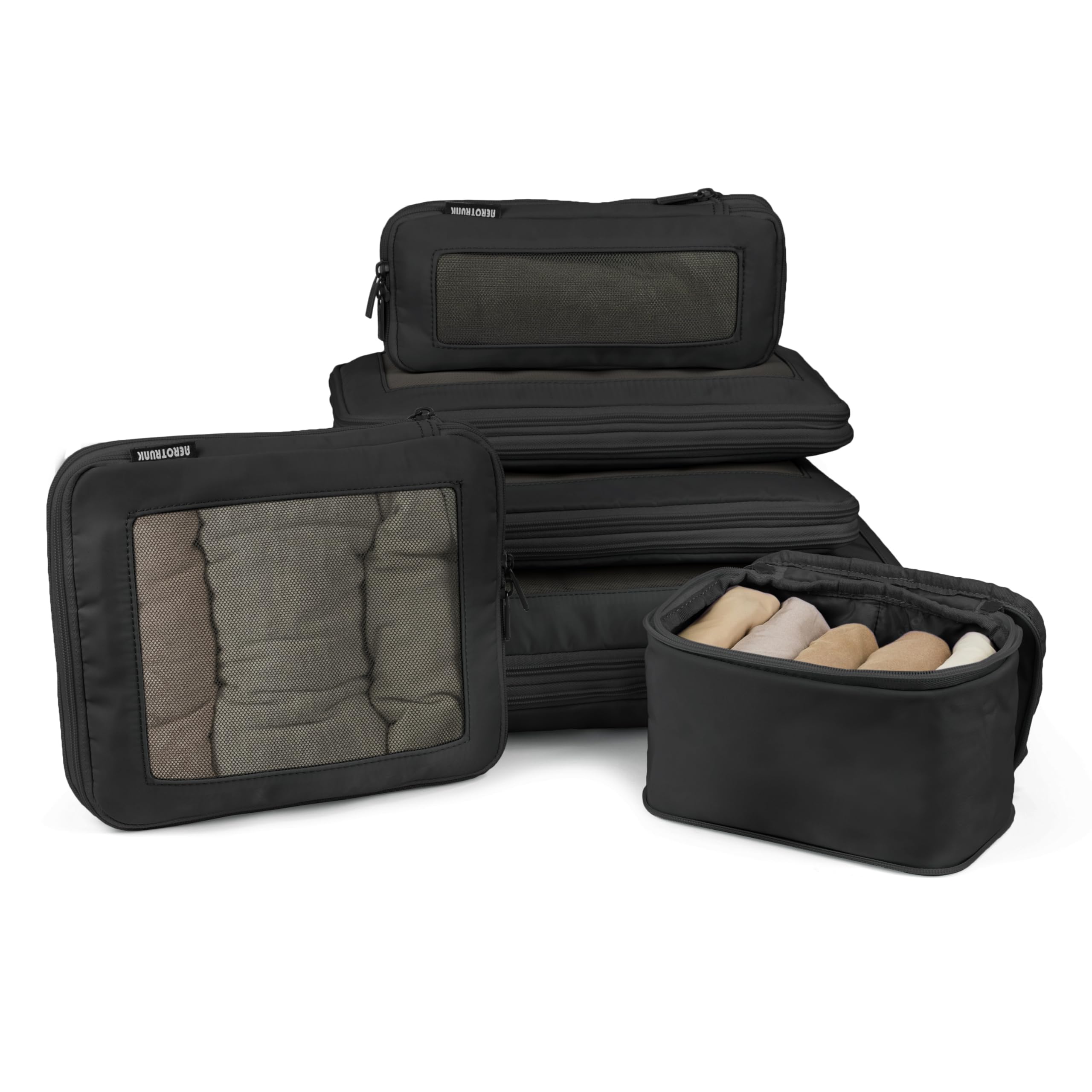 Premium Compression Packing Cubes for Travel - 6-Pack Black Luggage Organizer Bags with Double Zipper - Space Saving Suitcase Organizers for Business Trips, Vacations & Weekend Getaways