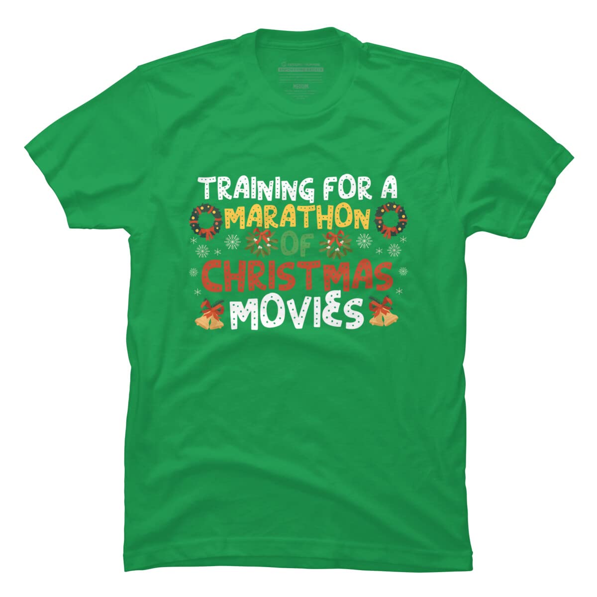 Design By Humans Men's Marathon Christmas Movies Training Graphic T-Shirt - Funny Holiday Tee for Movie Lovers & Runners - Perfect for Christmas Parties, Gifts & Casual Wear