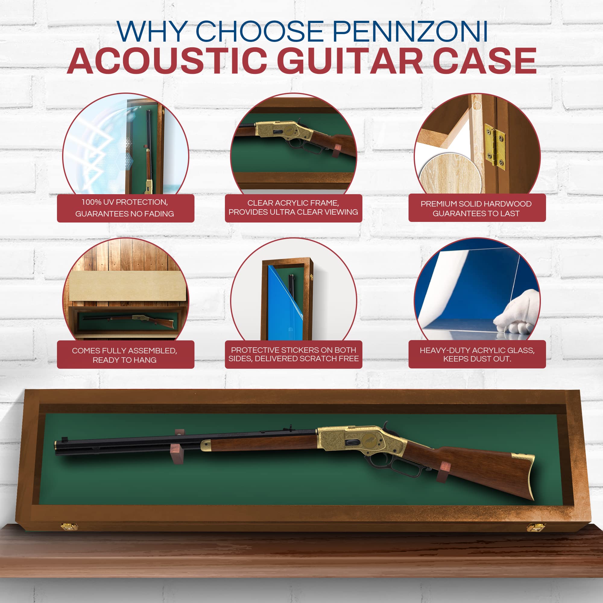 Lockable Gun Display Case for Rifles & Shotguns - Secure Wall Mount Cabinet with Acrylic Door - Perfect for Home, Office & Hunting Lodge Firearm Storage & Display