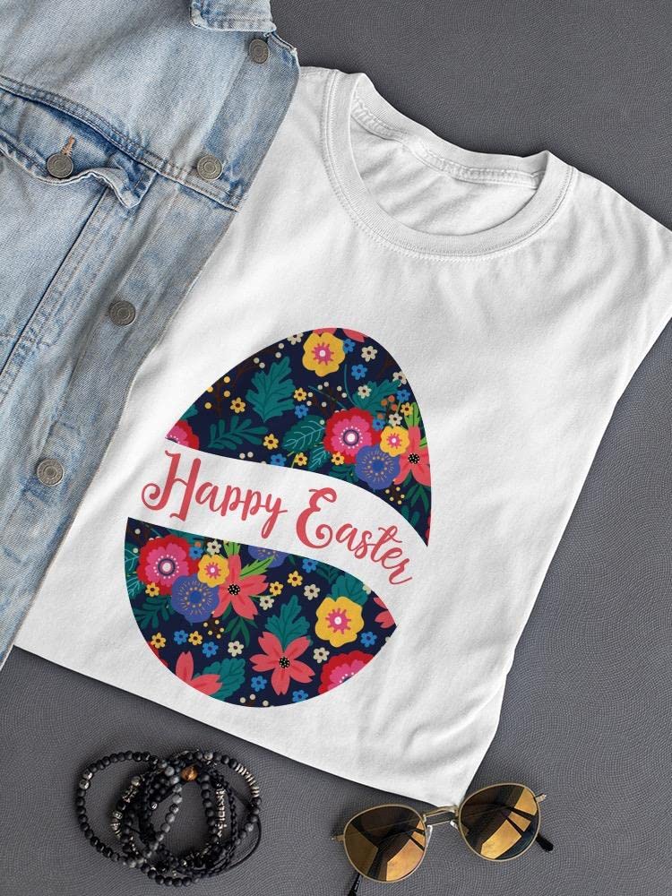 Happy Easter Egg Print Women's T-Shirt - Cute Bunny & Egg Design White Cotton Tee - Perfect for Easter Celebrations, Spring Outfits & Casual Wear