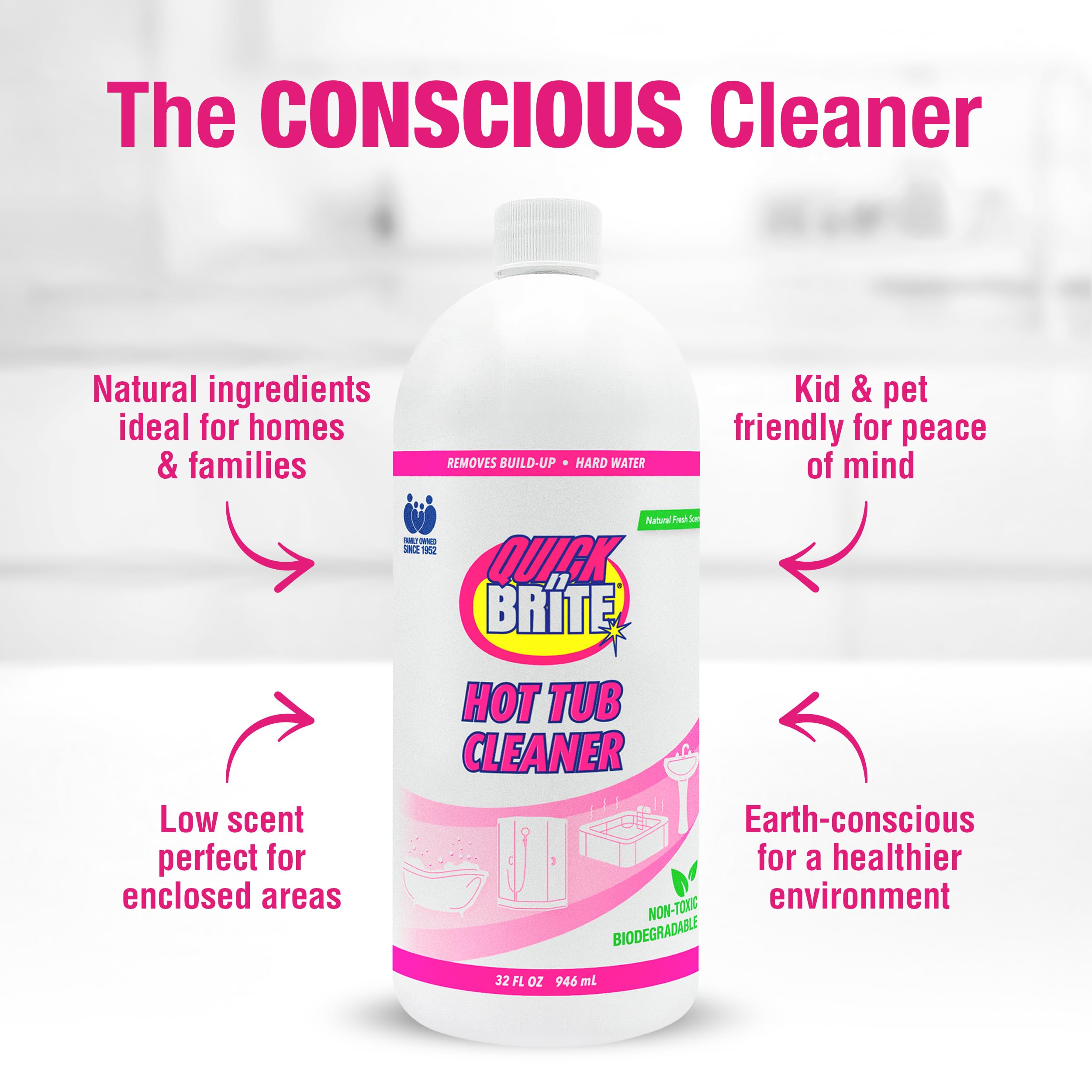 Quick N Brite Heavy Duty Hot Tub Cleaner Kit - Non-Abrasive Cleaning Gel with Sponge & Microfiber Cloth, 32 oz | Removes Stains, Scum & Buildup | Safe for All Hot Tub Surfaces | Ideal for Jacuzzis, Spas & Whirlpools (Packaging May Vary)